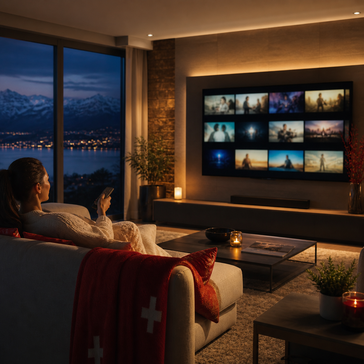Femme regardant des chaînes d'information en streaming